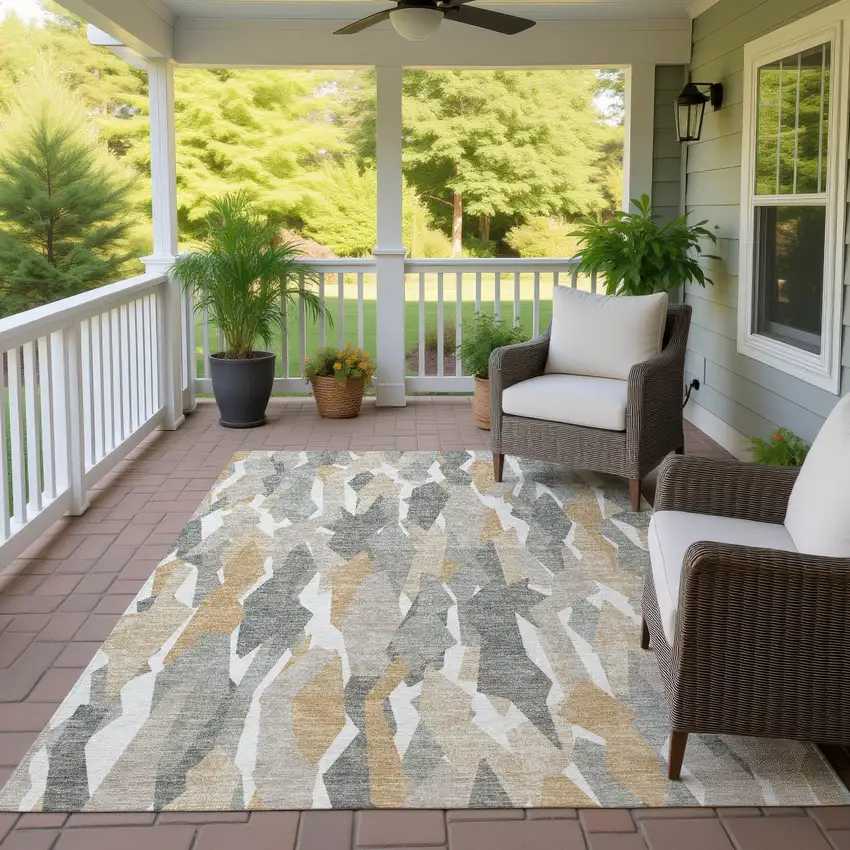 Pewter Wheat And Ivory Striped Washable Indoor Outdoor Area Rug Photo 9