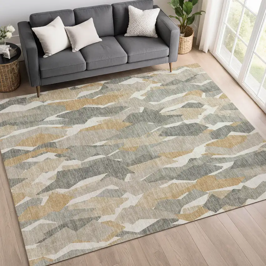 Pewter Wheat And Ivory Striped Washable Indoor Outdoor Area Rug Photo 9