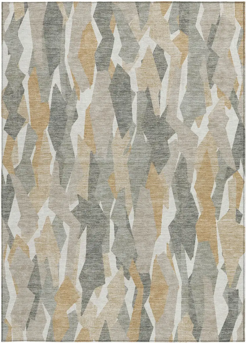 Pewter Wheat And Ivory Striped Washable Indoor Outdoor Area Rug Photo 4