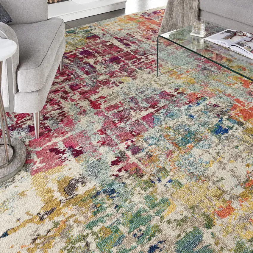 Pink Abstract Distressed Area Rug Photo 5