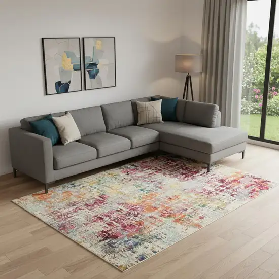 Pink Abstract Distressed Area Rug Photo 1