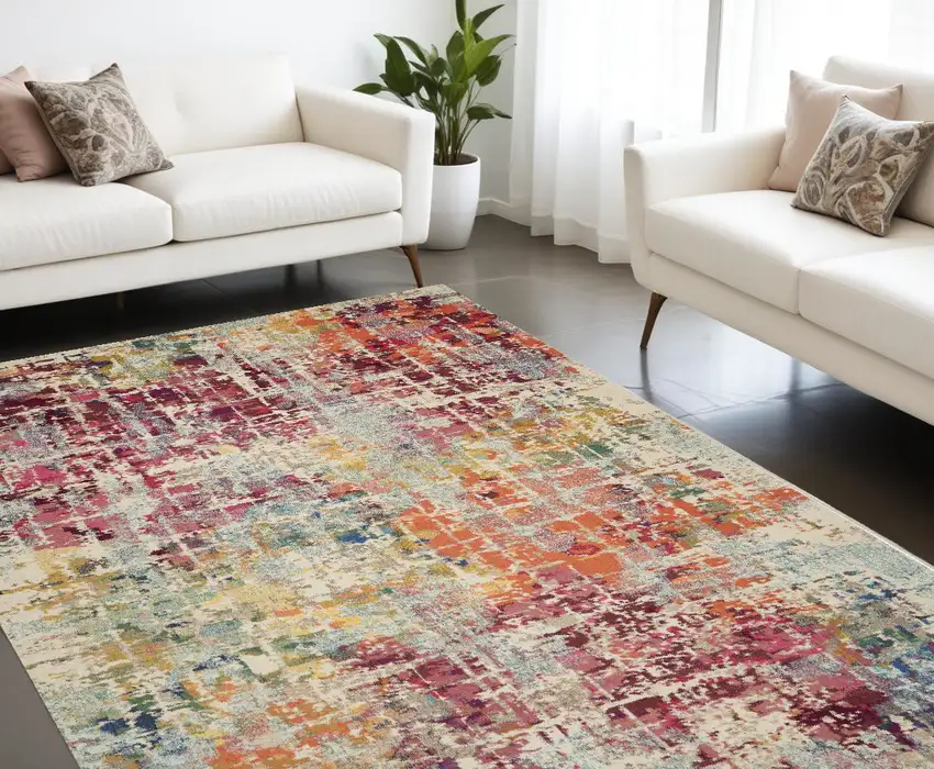 Pink Abstract Distressed Area Rug Photo 1