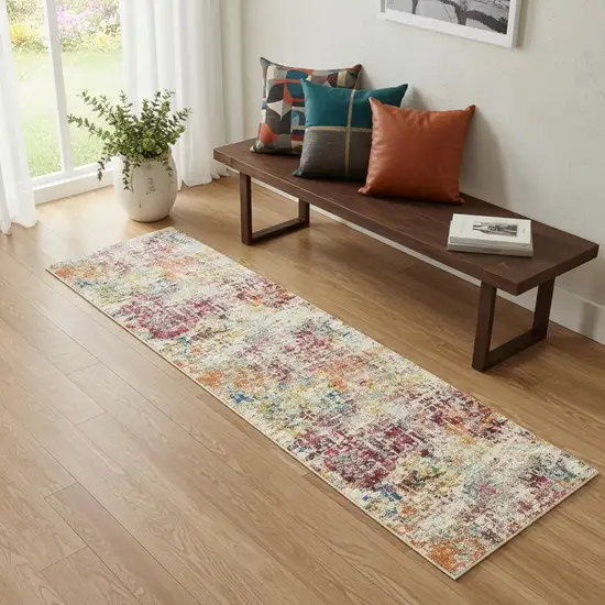 2' X 6' Pink Abstract Power Loom Distressed Non Skid Area Rug Photo 1