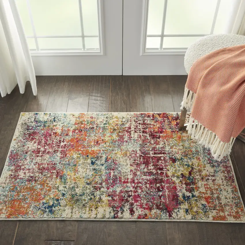 Pink Abstract Power Loom Distressed Non Skid Area Rug Photo 4