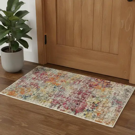 Pink Abstract Power Loom Distressed Non Skid Area Rug Photo 1