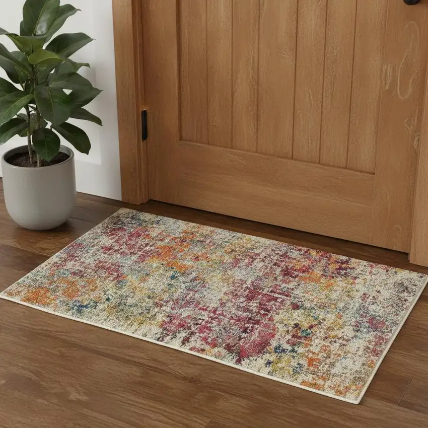 Pink Abstract Power Loom Distressed Non Skid Area Rug Photo 1