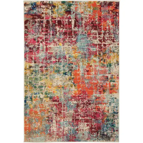 Pink Abstract Power Loom Distressed Non Skid Area Rug Photo 4