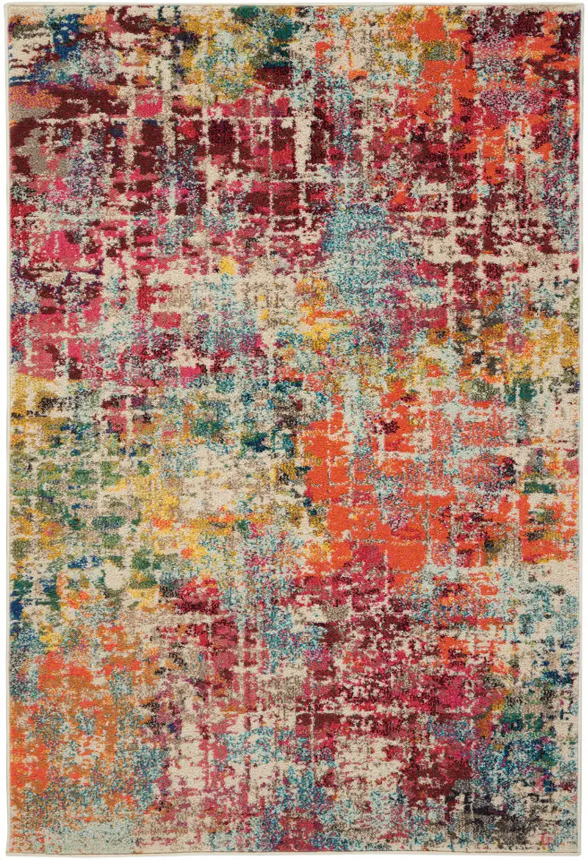 Pink Abstract Power Loom Distressed Non Skid Area Rug Photo 4