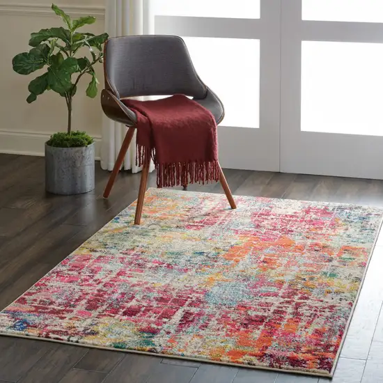 Pink Abstract Power Loom Distressed Non Skid Area Rug Photo 6