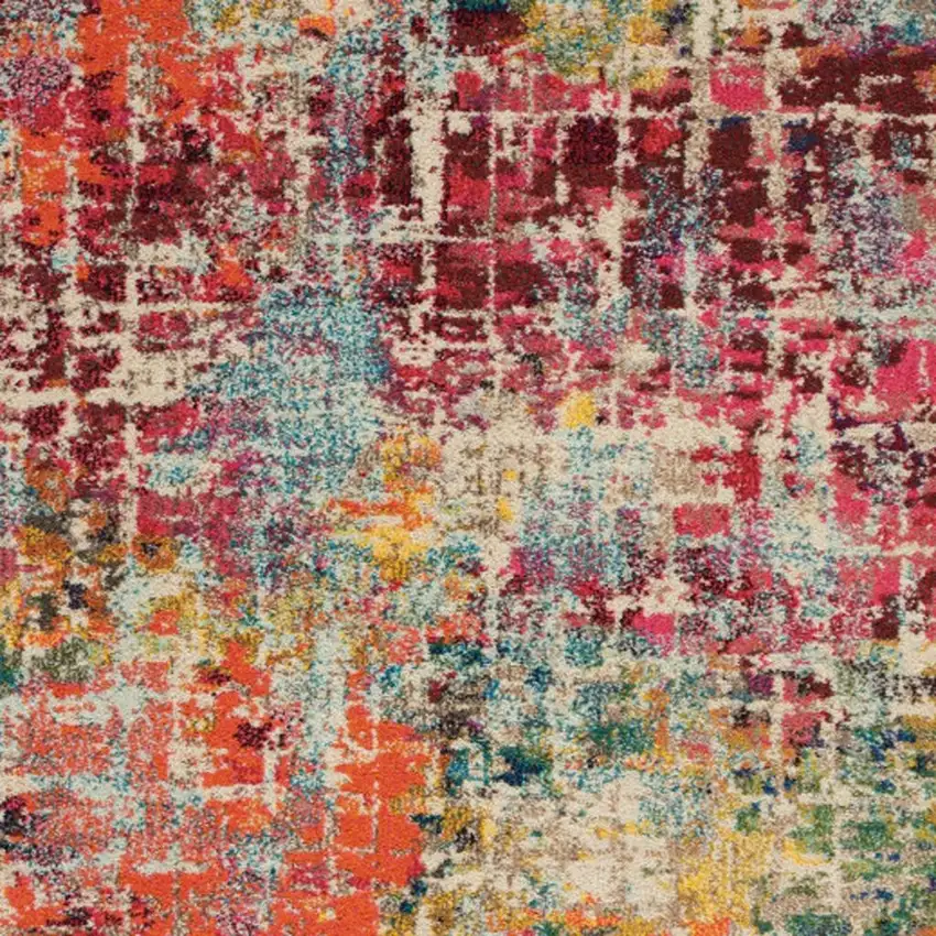 Pink Abstract Power Loom Distressed Non Skid Area Rug Photo 2