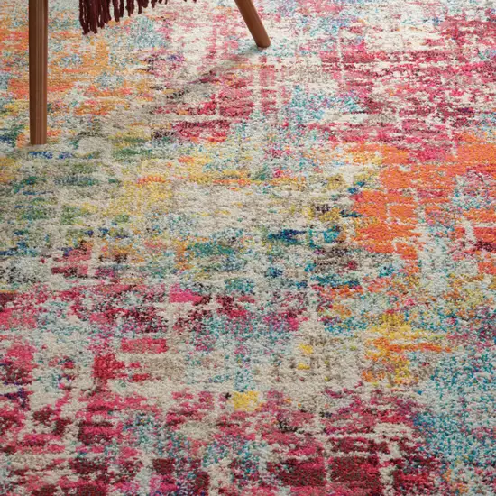 Pink Abstract Power Loom Distressed Non Skid Area Rug Photo 9