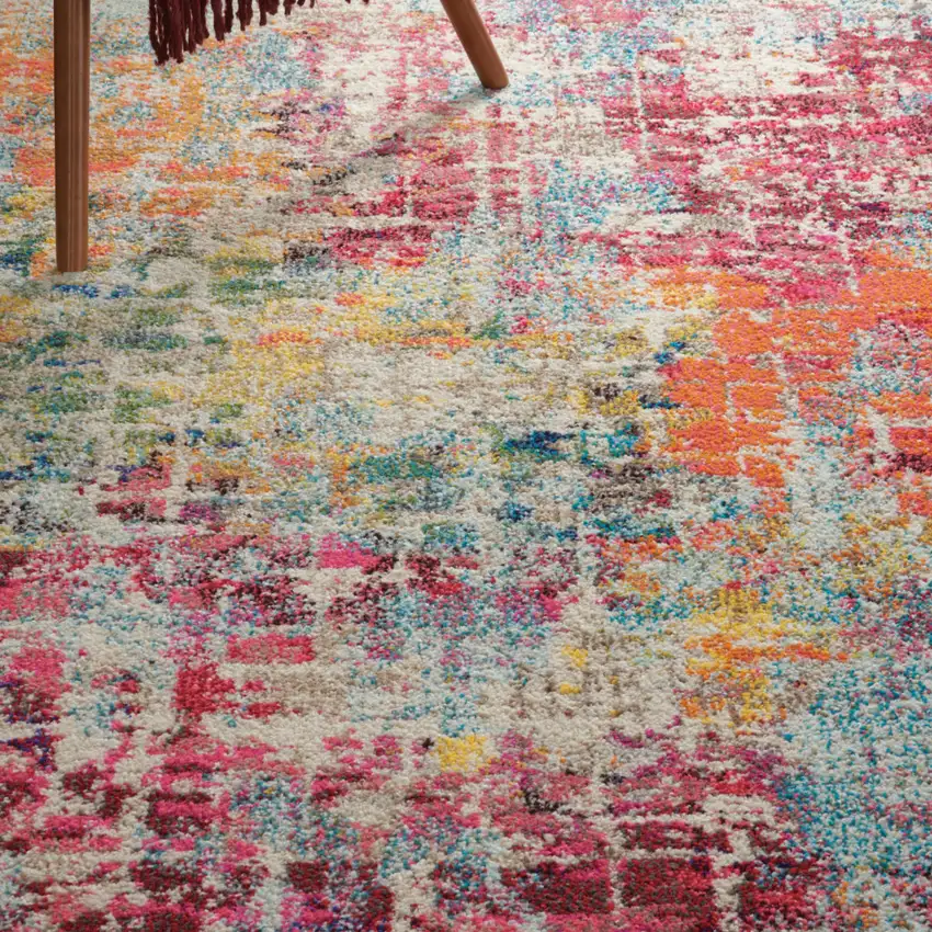 Pink Abstract Power Loom Distressed Non Skid Area Rug Photo 9