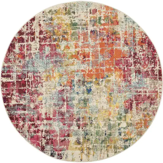 4' Pink Abstract Distressed Round Rug Photo 4