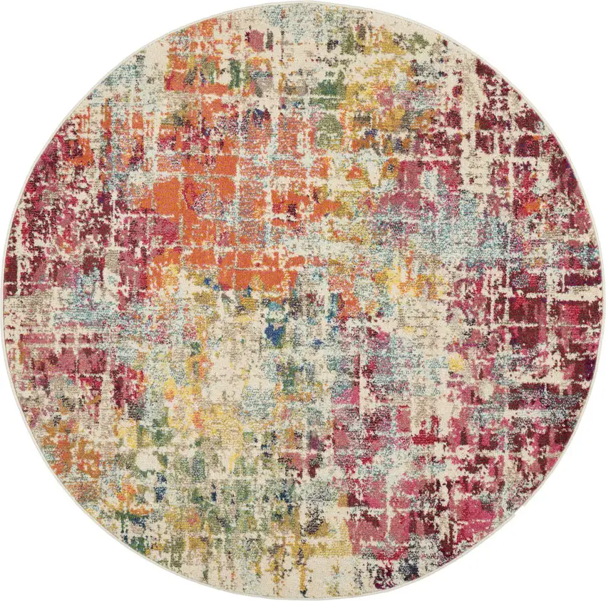 4' Pink Abstract Distressed Round Rug Photo 1