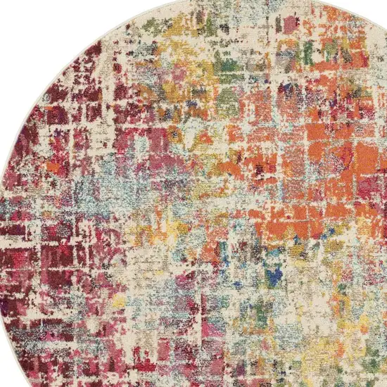 4' Pink Abstract Distressed Round Rug Photo 2