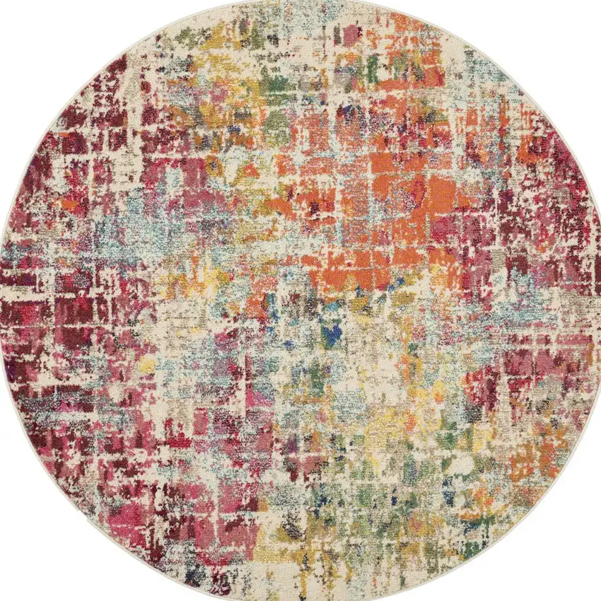 4' Pink Abstract Distressed Round Rug Photo 8
