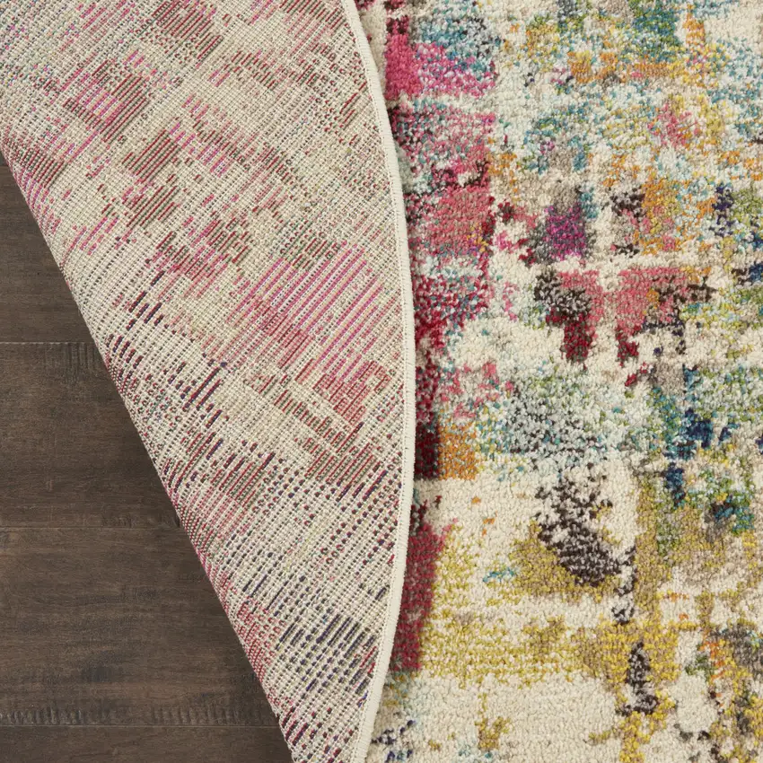 4' Pink Abstract Distressed Round Rug Photo 9