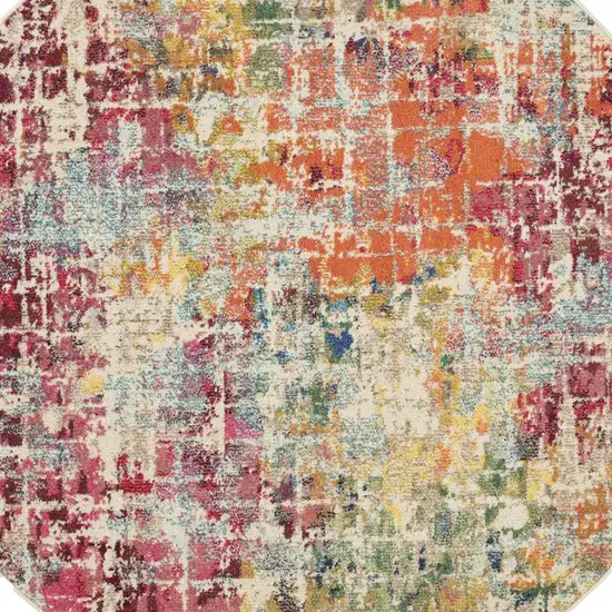 4' Pink Abstract Distressed Round Rug Photo 7