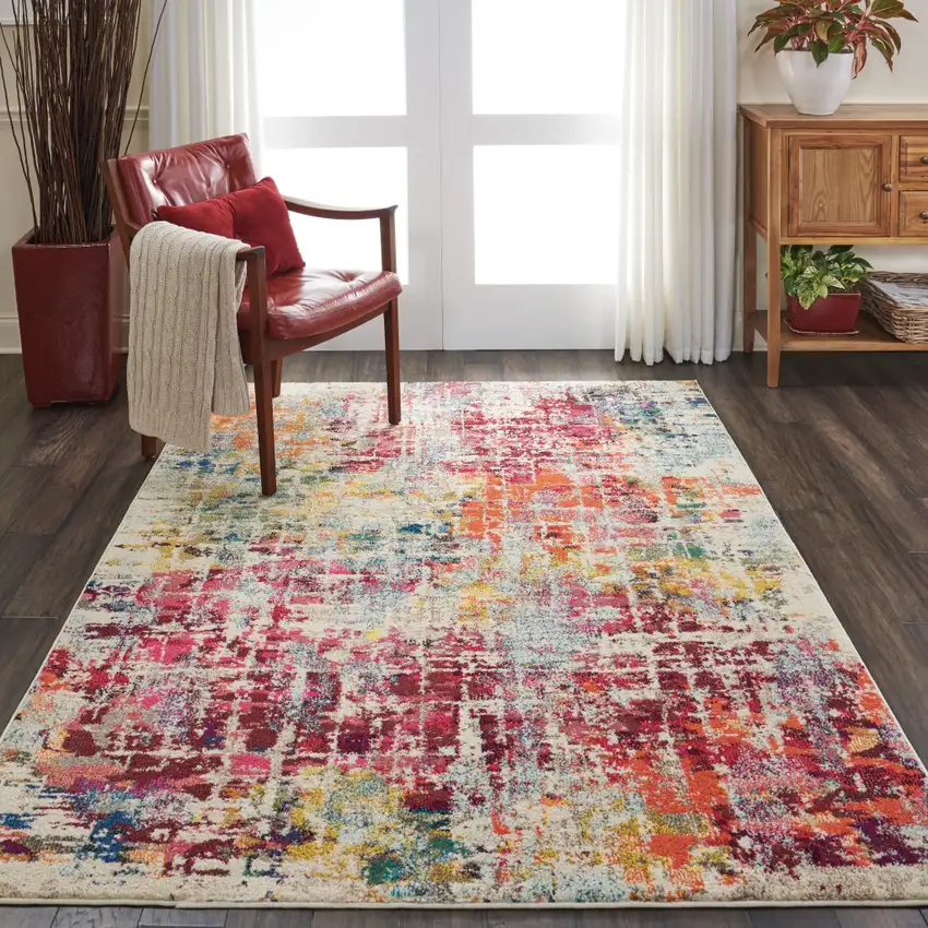 Pink Abstract Power Loom Distressed Non Skid Area Rug Photo 4