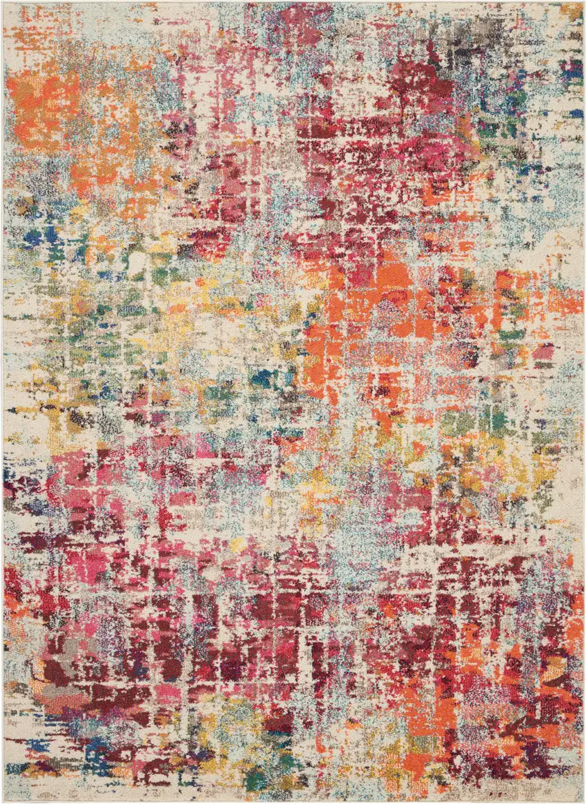 Pink Abstract Power Loom Distressed Non Skid Area Rug Photo 2