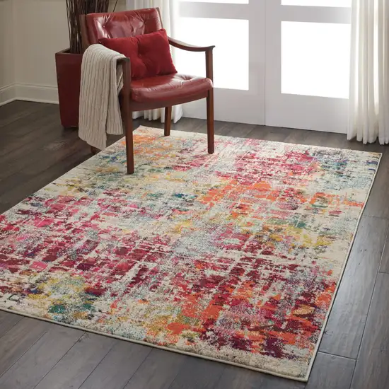 Pink Abstract Power Loom Distressed Non Skid Area Rug Photo 6