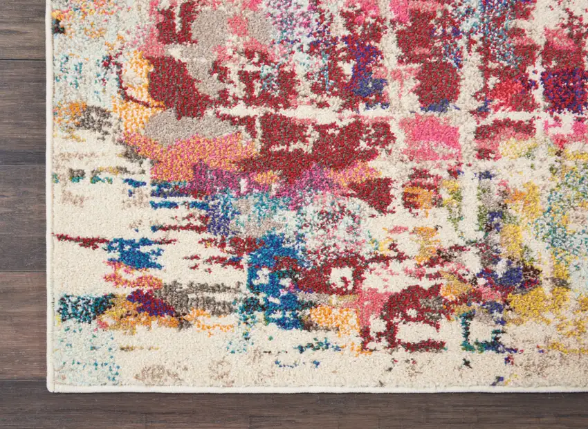 Pink Abstract Power Loom Distressed Non Skid Area Rug Photo 7