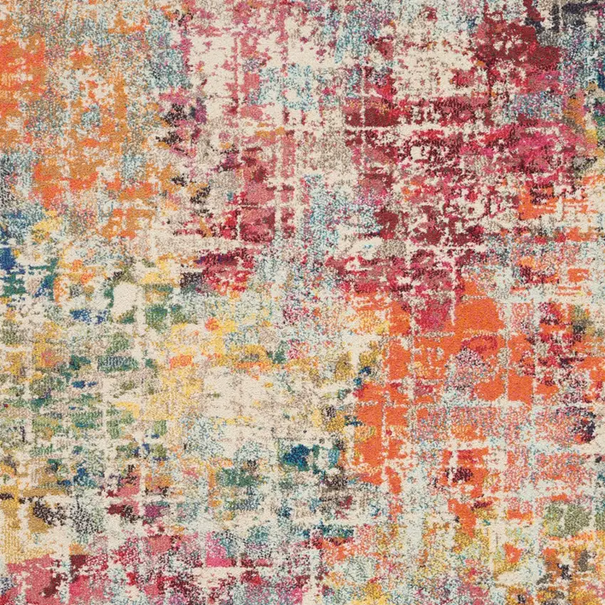 Pink Abstract Power Loom Distressed Non Skid Area Rug Photo 7