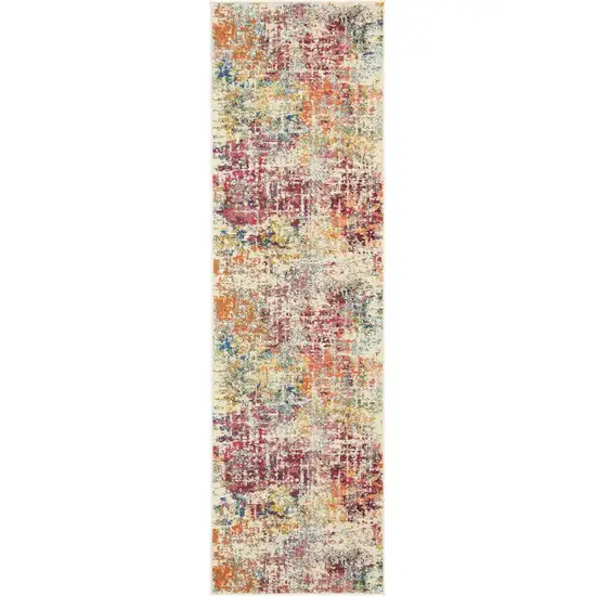 2' X 8' Pink Abstract Power Loom Distressed Non Skid Runner Rug Photo 1