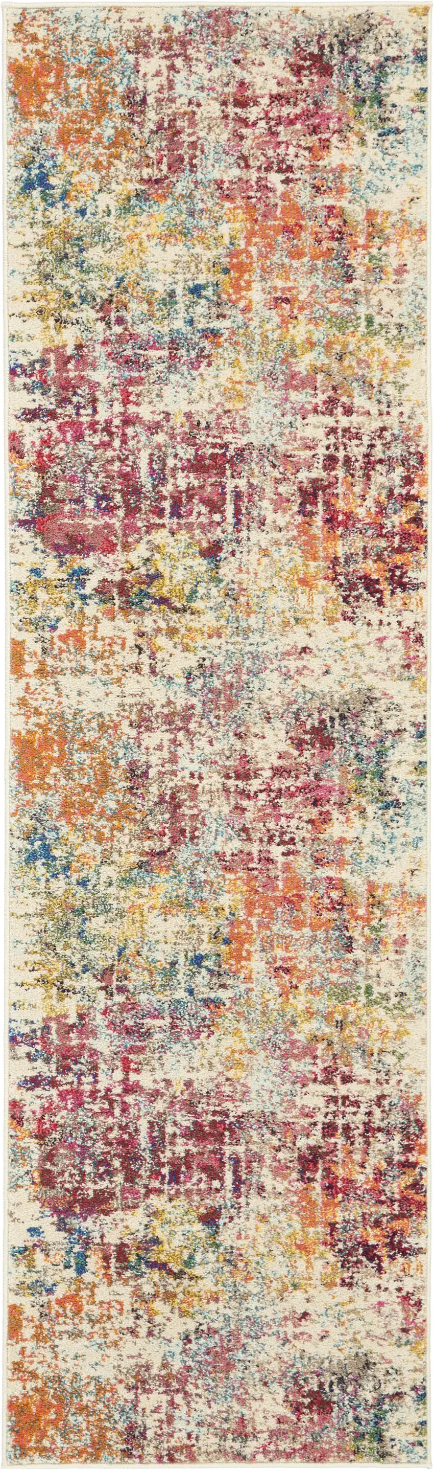 2' X 8' Pink Abstract Power Loom Distressed Non Skid Runner Rug Photo 1