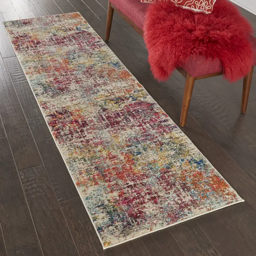 2' X 8' Pink Abstract Power Loom Distressed Non Skid Runner Rug Photo 4
