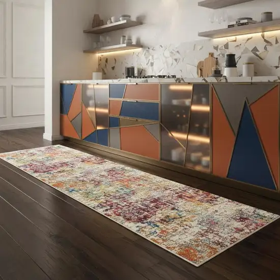 2' X 8' Pink Abstract Power Loom Distressed Non Skid Runner Rug Photo 1