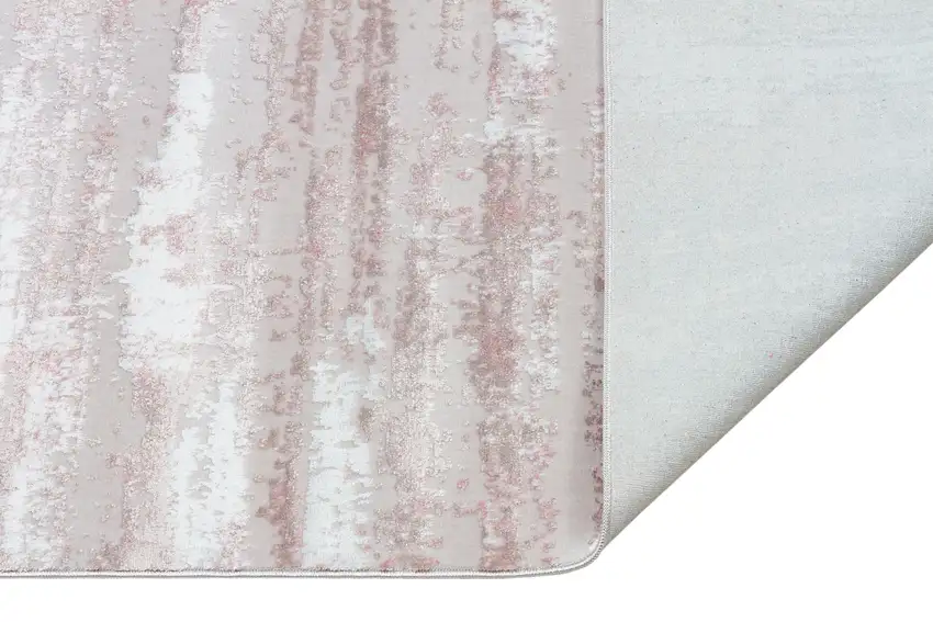 Pink Abstract Washable Non Skid Area Rug With Fringe Photo 4