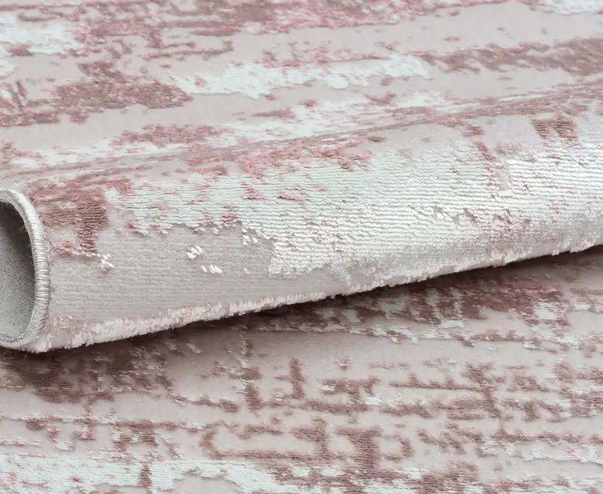 10' Pink and Off White Abstract Washable Non Skid Runner Area Rug Photo 4