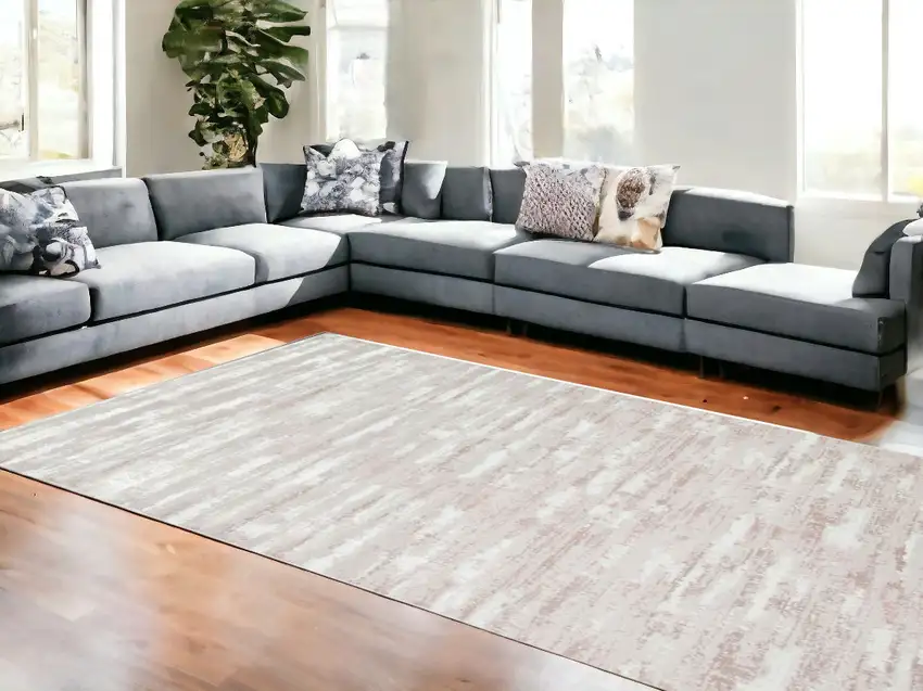 10' Pink and Off White Abstract Washable Non Skid Runner Area Rug Photo 1