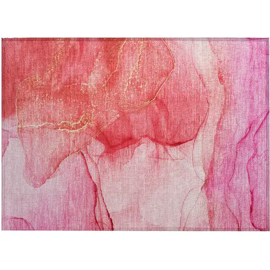 Pink Abstract Washable Non Skid Indoor Outdoor Area Rug Photo 2