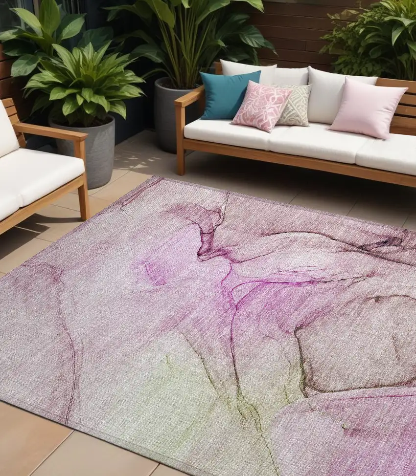 Pink Abstract Washable Non Skid Indoor Outdoor Area Rug Photo 1