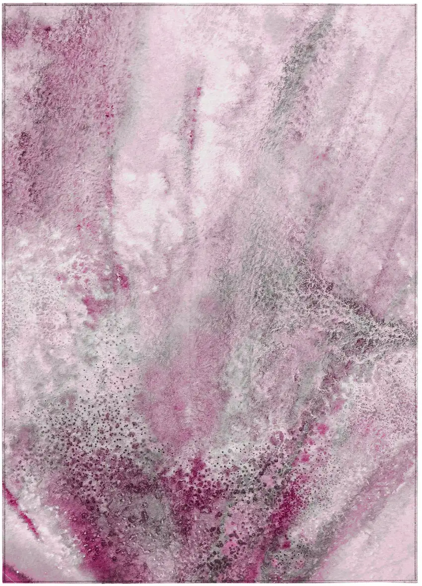 Pink Abstract Washable Non Skid Indoor Outdoor Area Rug Photo 2