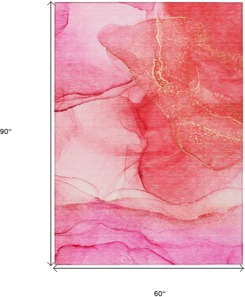 Pink Abstract Washable Non Skid Indoor Outdoor Area Rug Photo 3