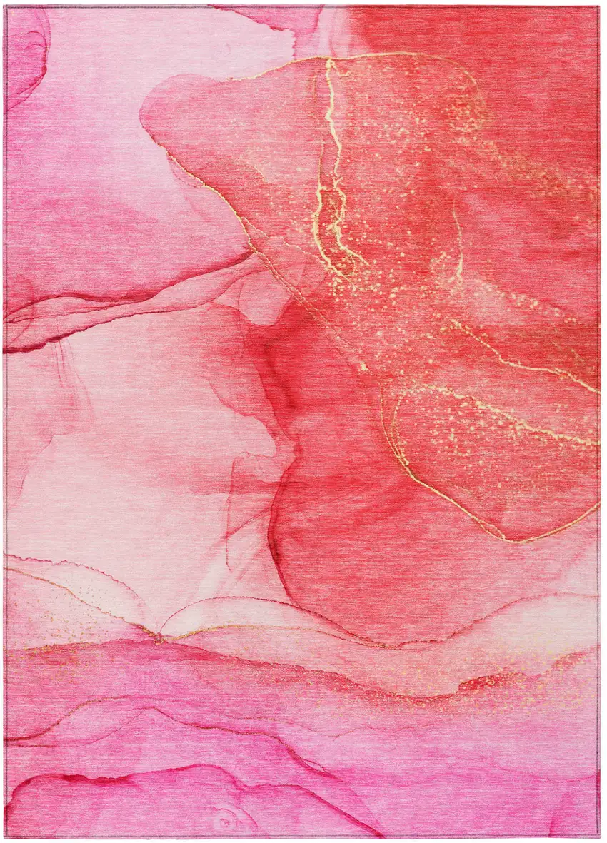 Pink Abstract Washable Non Skid Indoor Outdoor Area Rug Photo 2