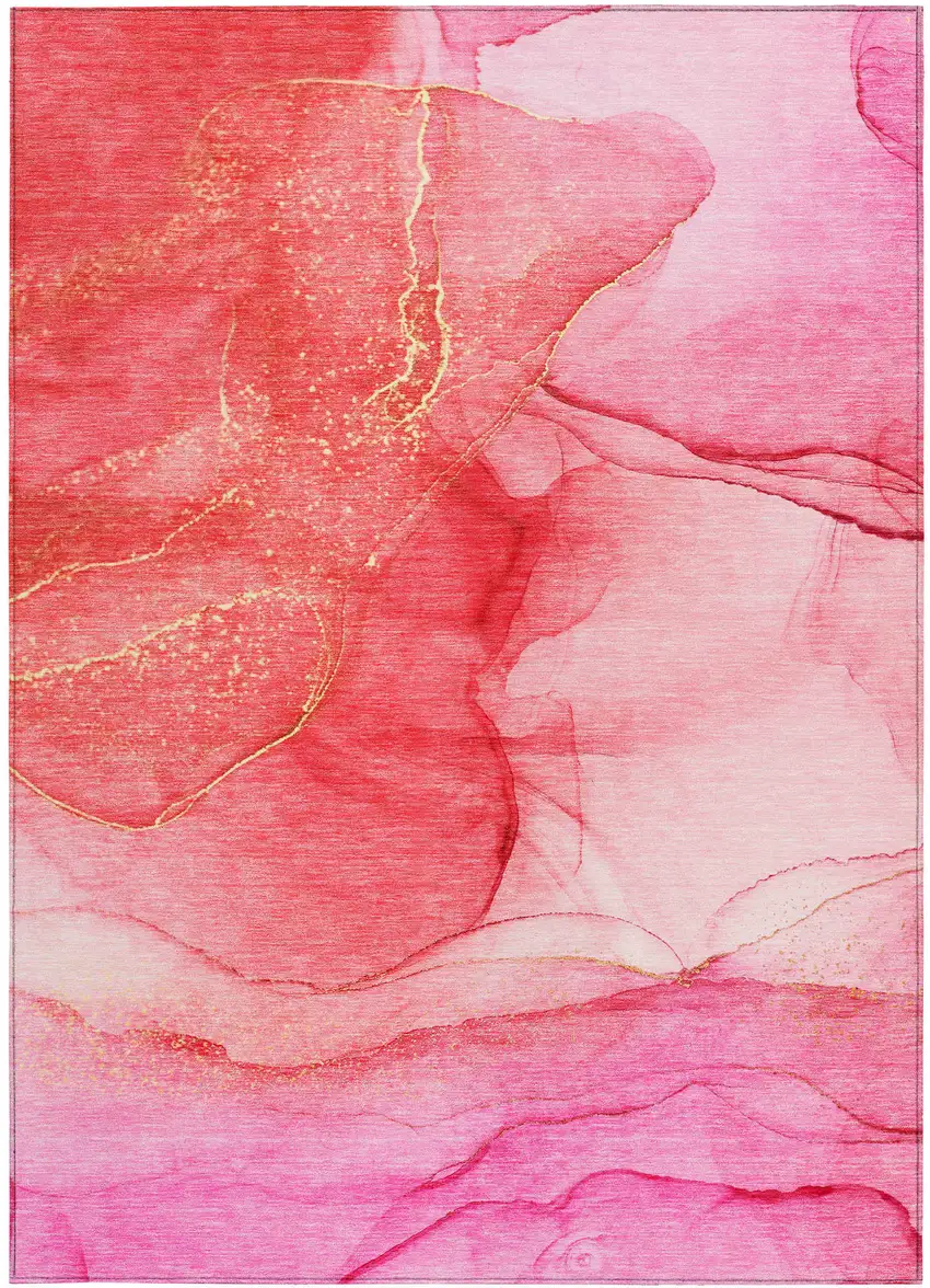 Pink Abstract Washable Non Skid Indoor Outdoor Area Rug Photo 4