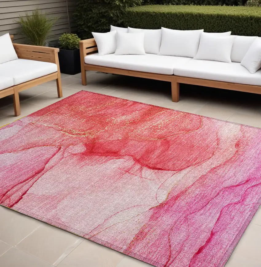 Pink Abstract Washable Non Skid Indoor Outdoor Area Rug Photo 1
