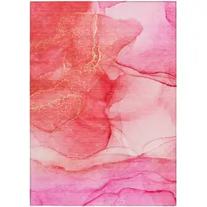 Photo of Pink Abstract Washable Non Skid Indoor Outdoor Area Rug