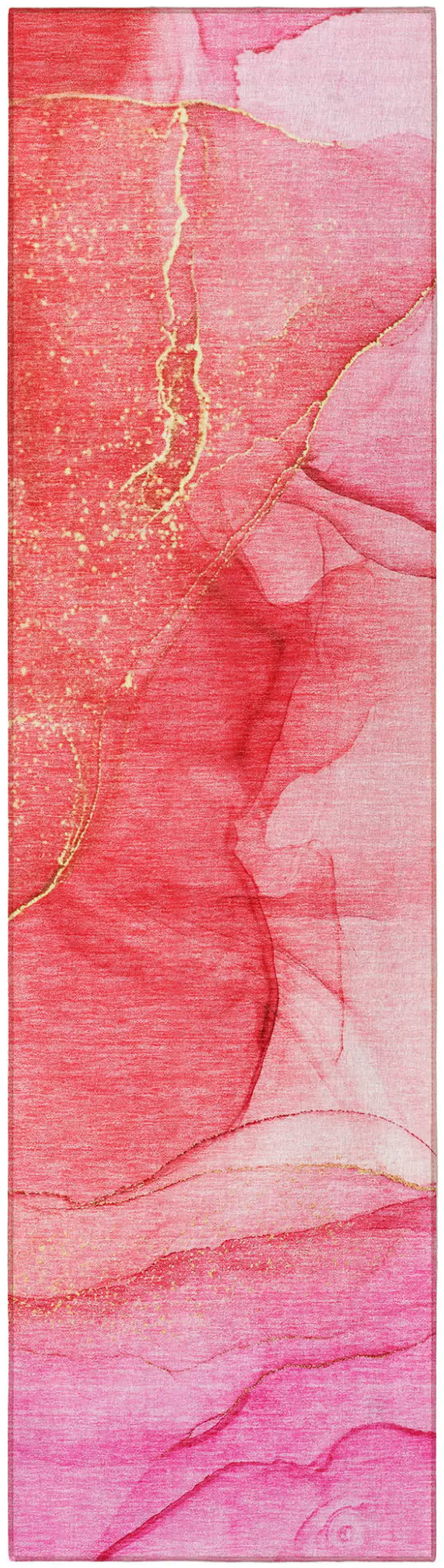 Pink Abstract Washable Non Skid Indoor Outdoor Runner Rug Photo 4