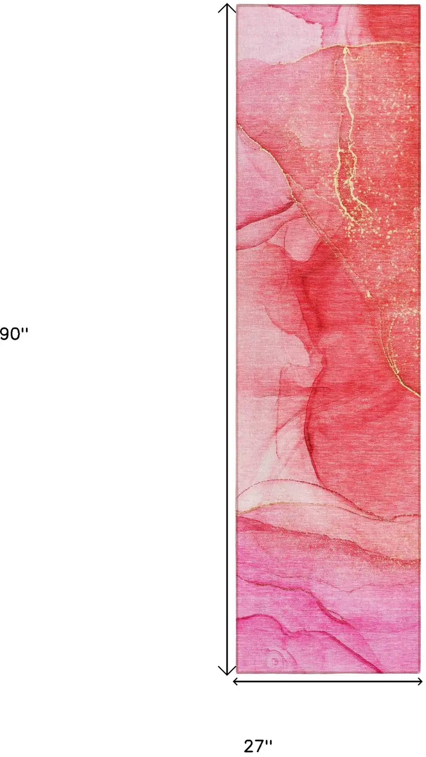 Pink Abstract Washable Non Skid Indoor Outdoor Runner Rug Photo 8
