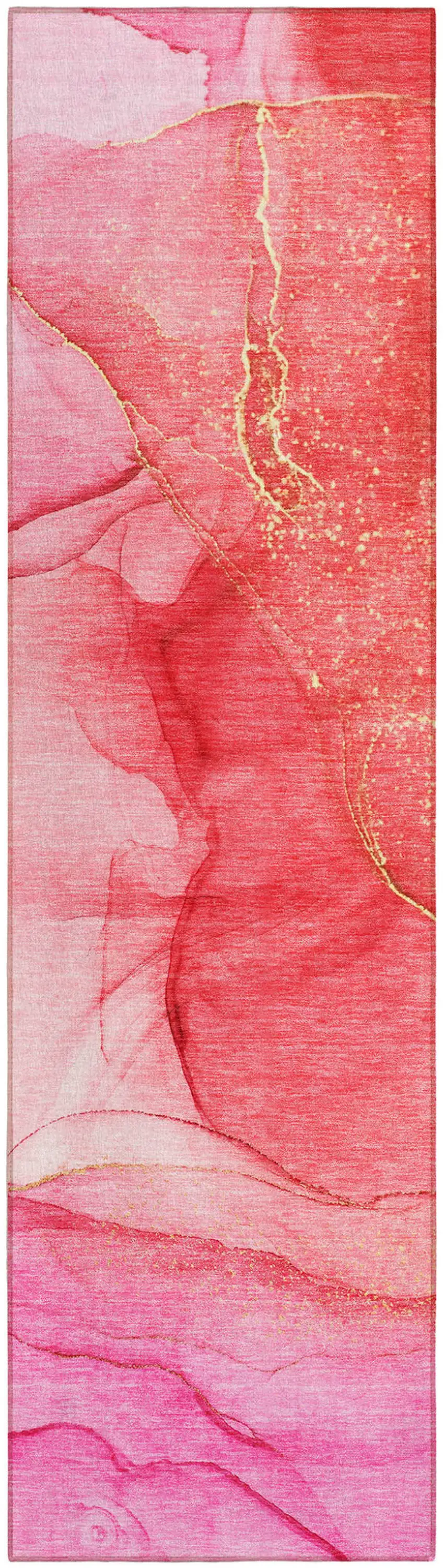 Pink Abstract Washable Non Skid Indoor Outdoor Runner Rug Photo 2