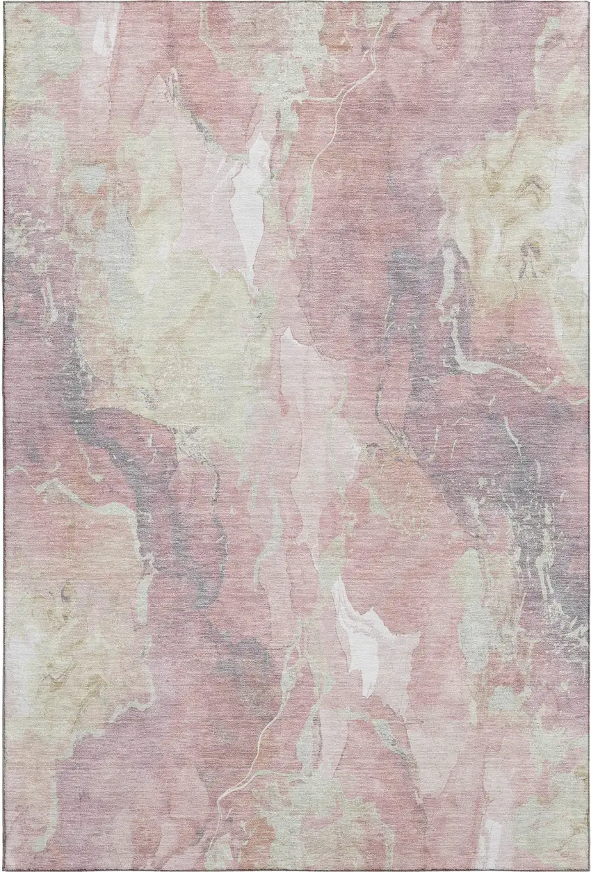 Pink And Beige Abstract Washable Area Rug With UV Protection Photo 6
