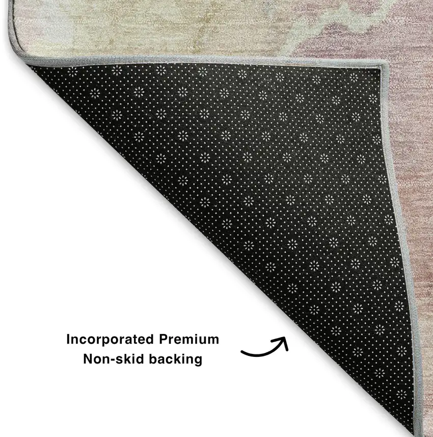 Pink And Beige Abstract Washable Area Rug With UV Protection Photo 5