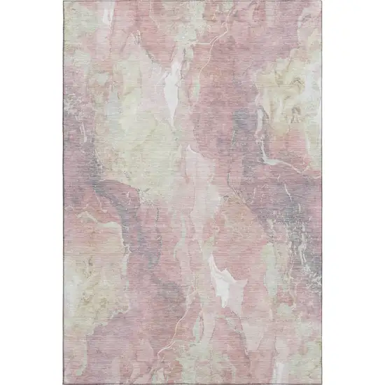 Pink And Beige Abstract Washable Area Rug With UV Protection Photo 4