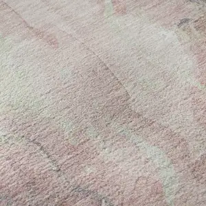 Photo of Pink And Beige Abstract Washable Area Rug With UV Protection