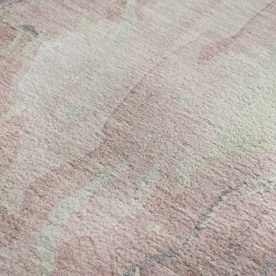 Pink And Beige Abstract Washable Area Rug With UV Protection Photo 2